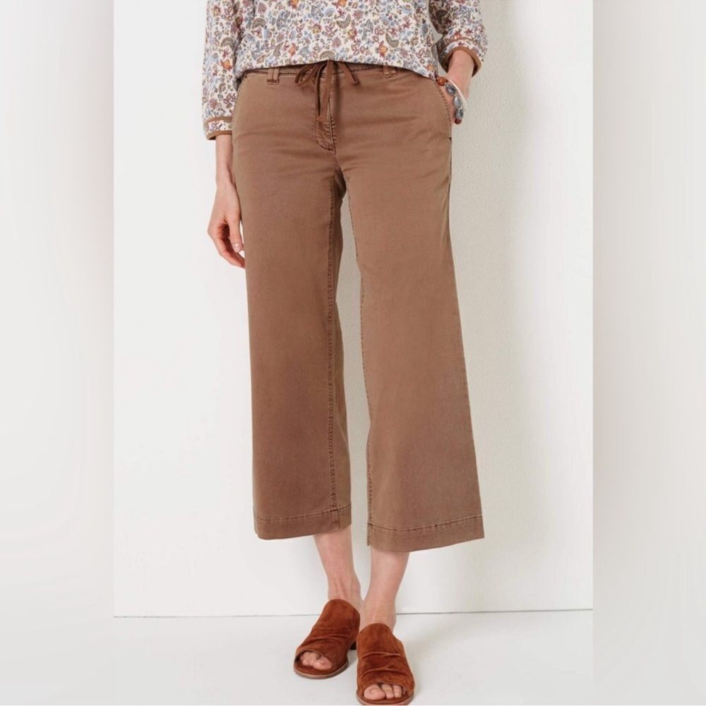 J Jill Extra Soft Waist Tie Wide Leg Cropped Pants in Green Size 14 - Picture 2 of 14